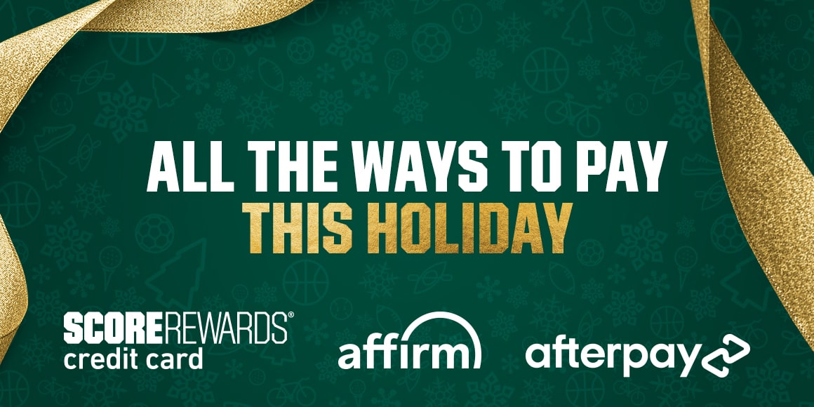 All the ways to pay this holiday. Score rewards credit card. Affirm. Afterpay.  ALL THE WAYS TO PAY THIS HOLIDAY ?rEElItI EEr%WAHDS am afterpaye 
