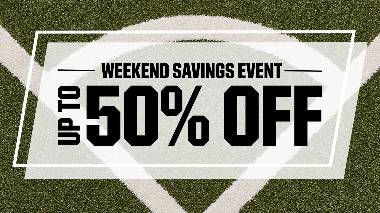 Weekend savings event. Up to 50% off.