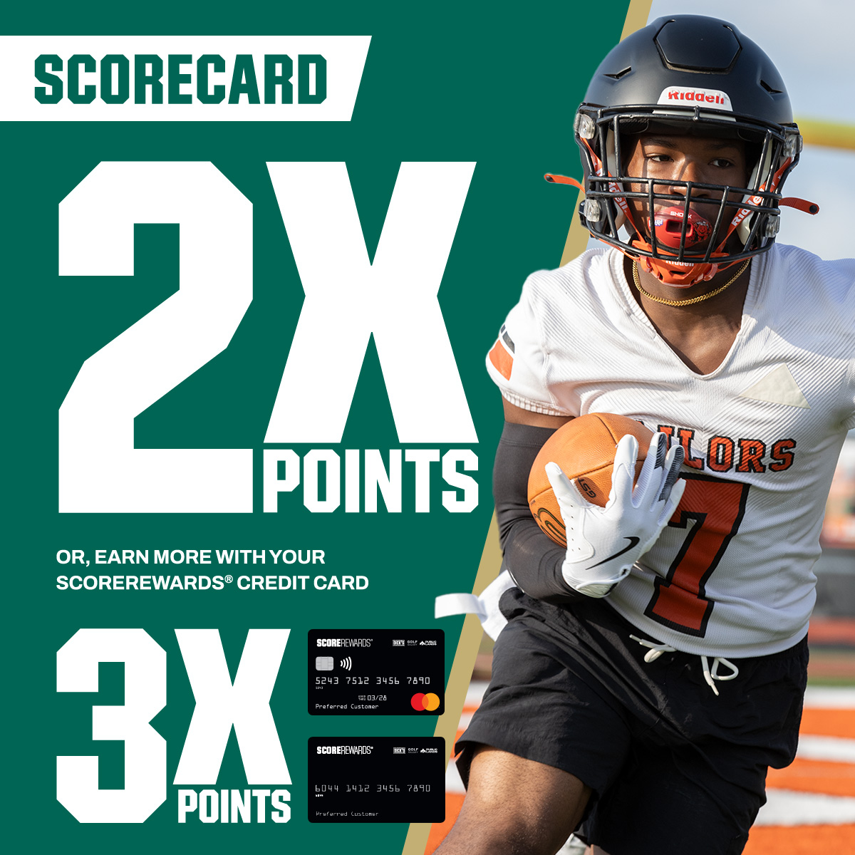  ScoreCard. 2X points. Or, earn more with your score rewards credit card. 3X points.