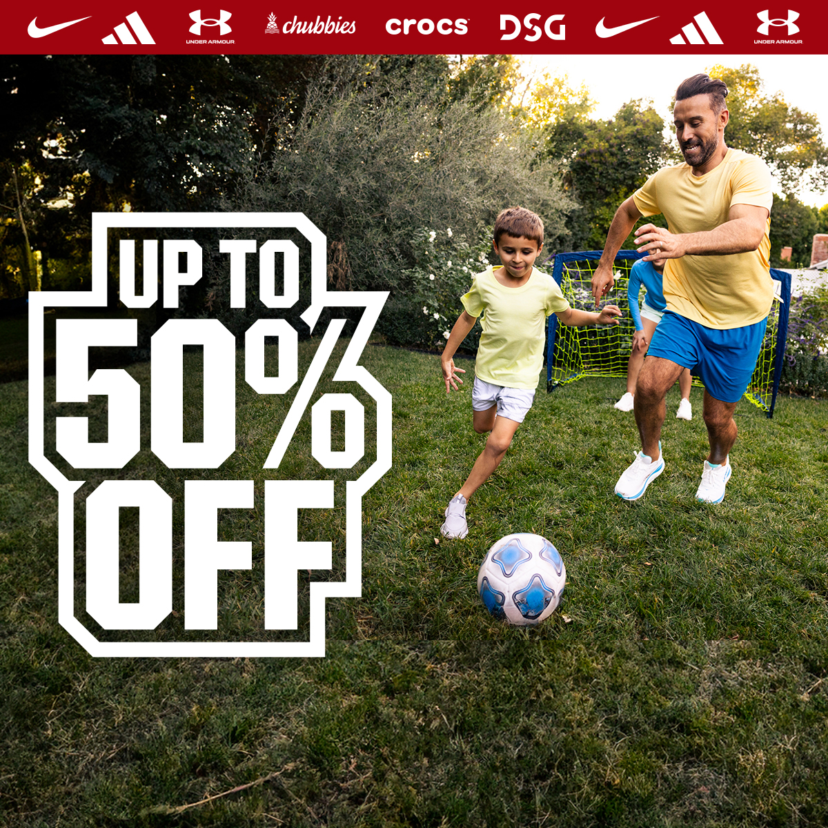  Nike. adidas. under armor. chubbies. crocs. dsg. Up to 50% off.