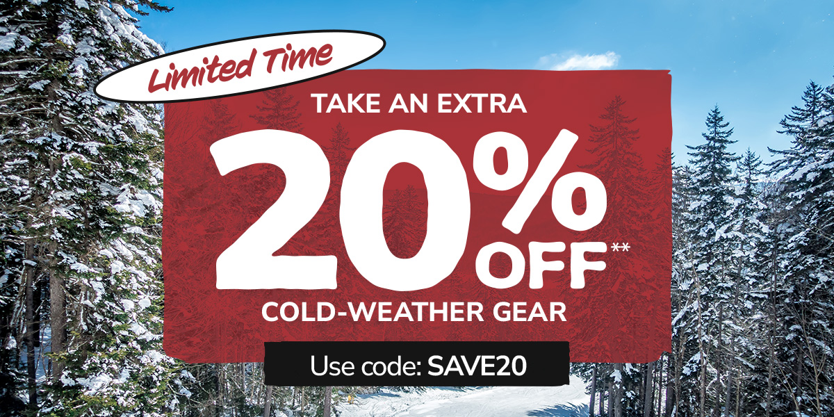  Limited Time. Take an extra 20% off** cold-weather gear. Use code: SAVE20.