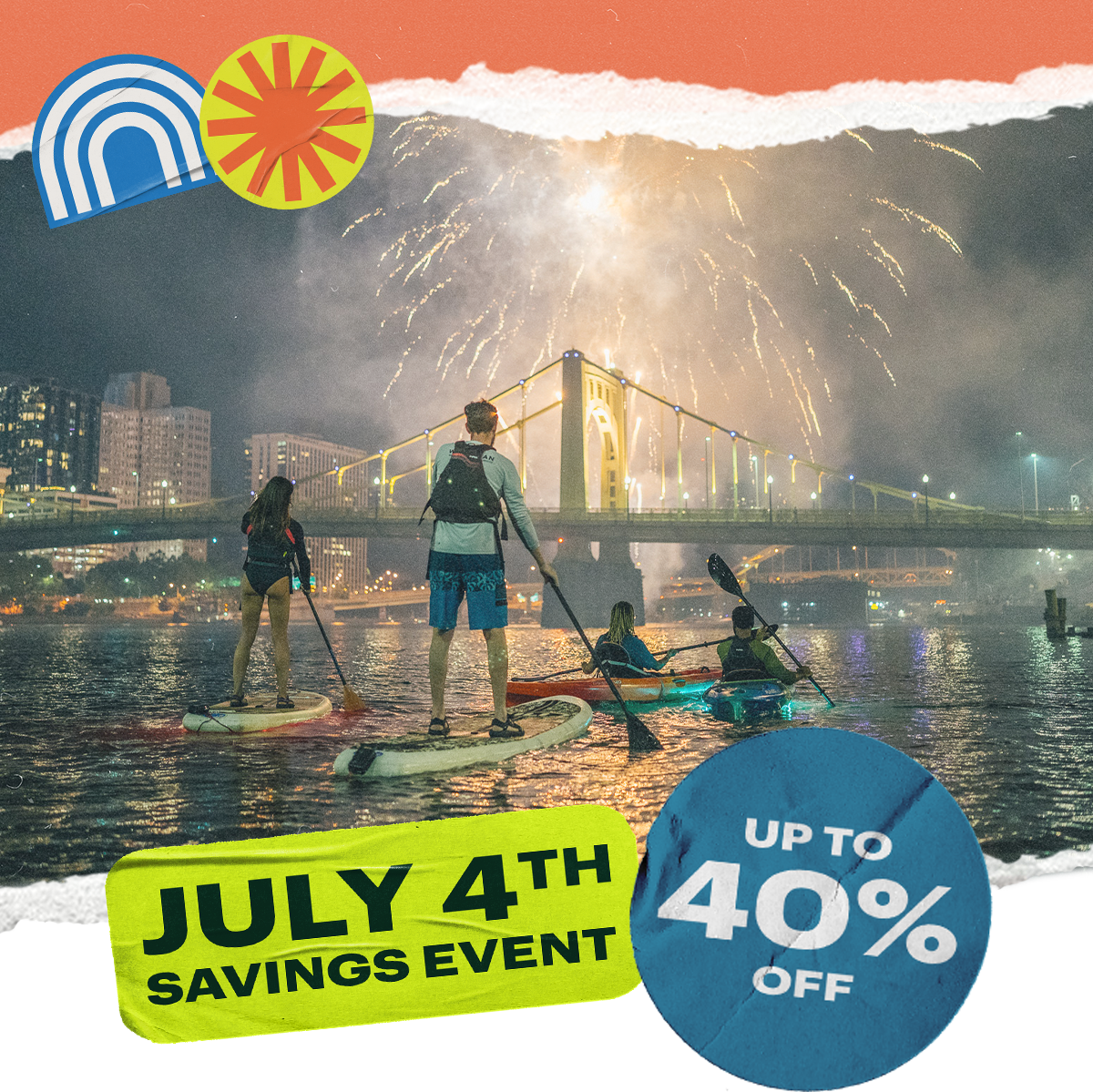 July fourth savings event. Up to 40% off.